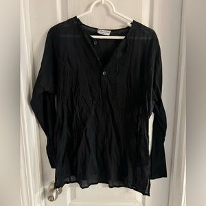 White Cloud Long Sleeve Top; Black with buttons and embroidered design; XL